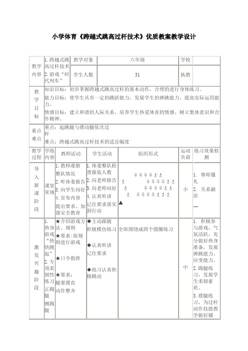 小学体育《跨越式跳高过杆技术》优质教案教学设计