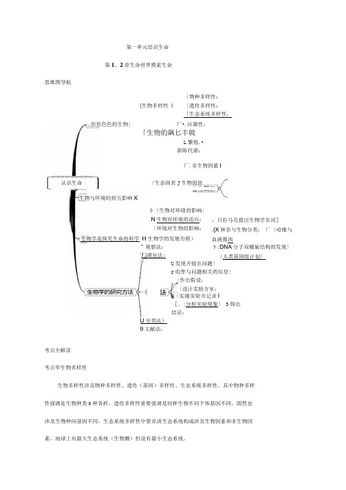 2021年七年级生物学上下册思维导图和知识点