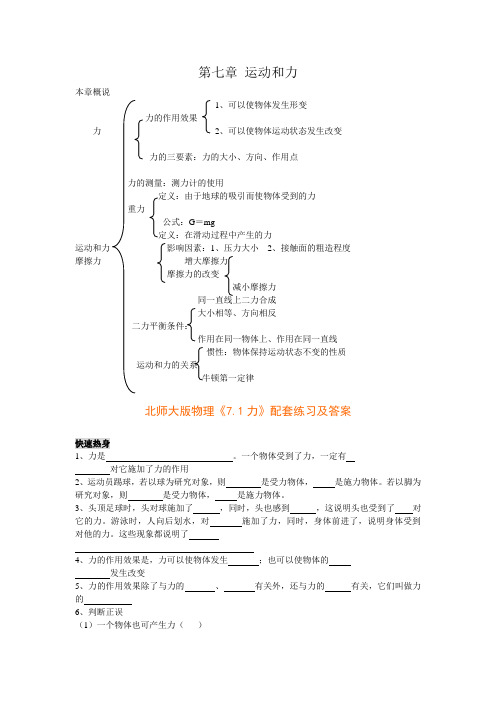 北师大版物理八上7.1《力》word同步测试题