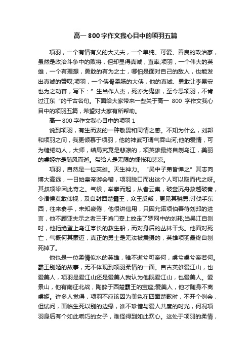 高一800字作文我心目中的项羽五篇