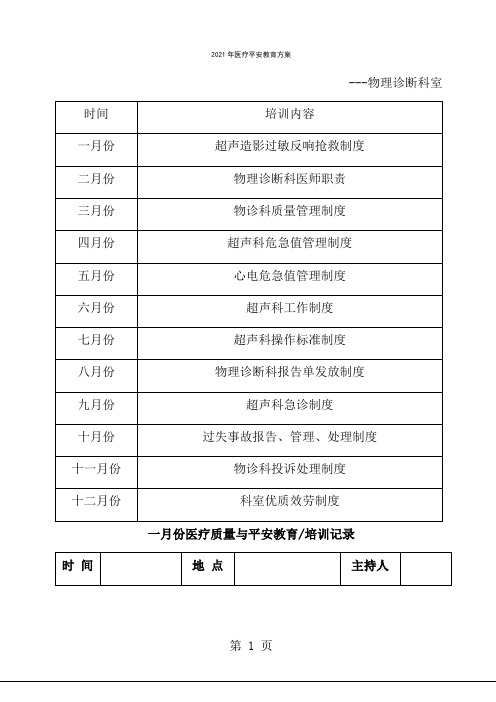 物理诊断科室医疗安全学习内容