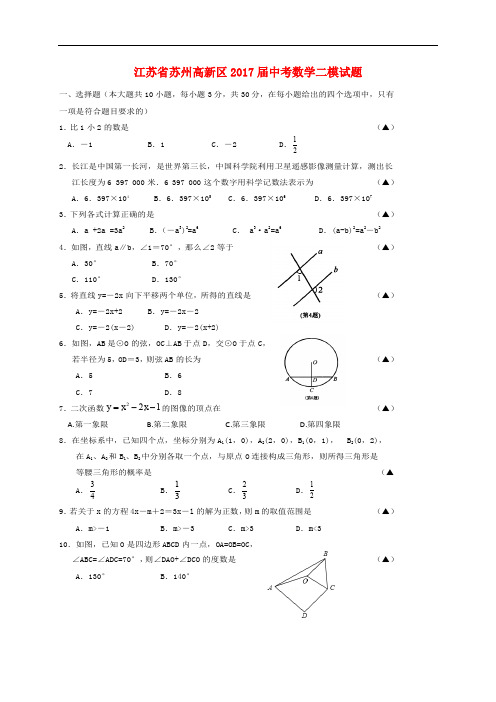 江苏省苏州高新区中考数学二模试题