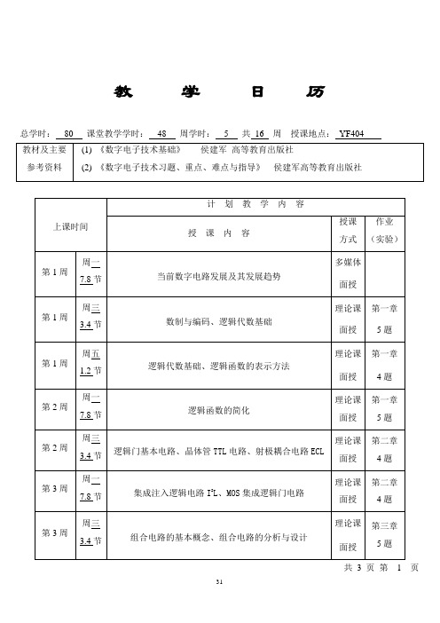 数字电子技术授课计划