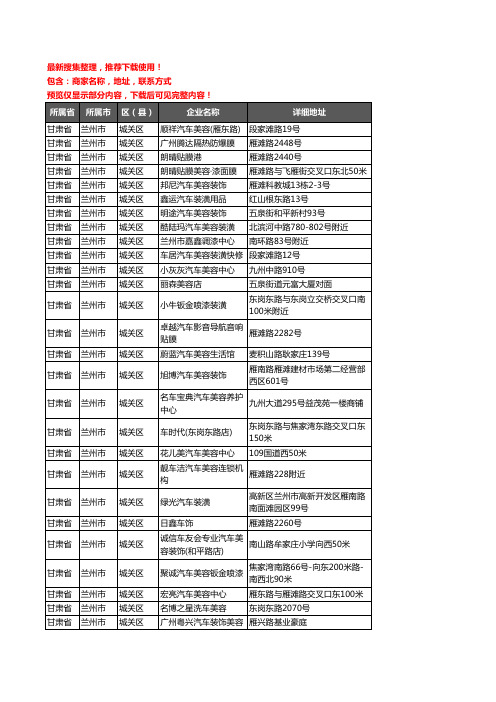 新版甘肃省兰州市城关区汽车装饰企业公司商家户名录单联系方式地址大全147家