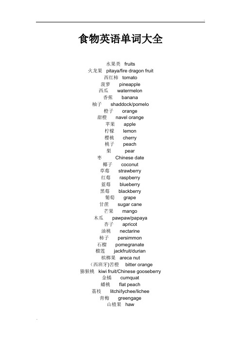 食物英语单词大全(附小学常用食物英语单词)