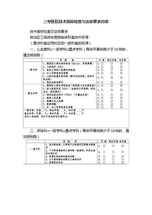 三甲医院技术指标检查与达标要求内容