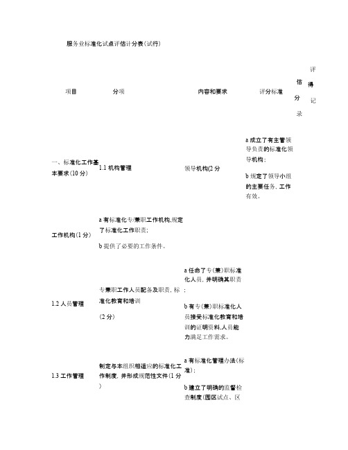 服务业标准化试点评估计分表要点