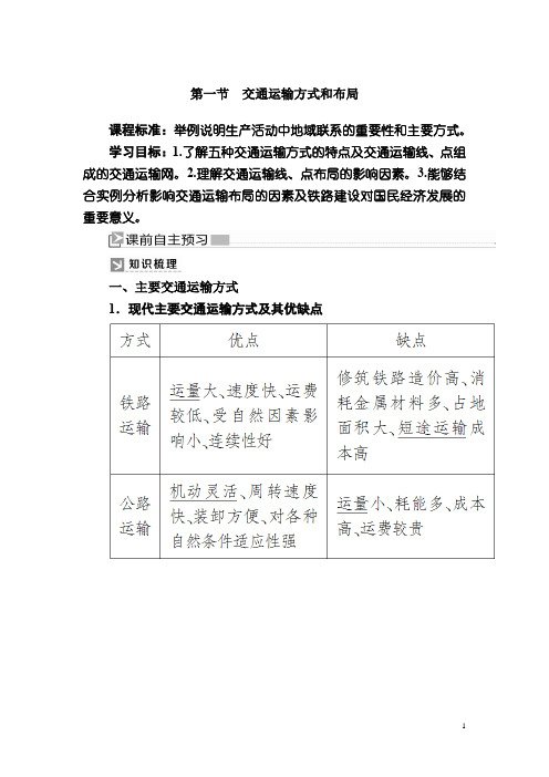 2019-2020学年人教新课标版高中地理必修二：5-1第一节 交通运输方式和布局+Word版含答案