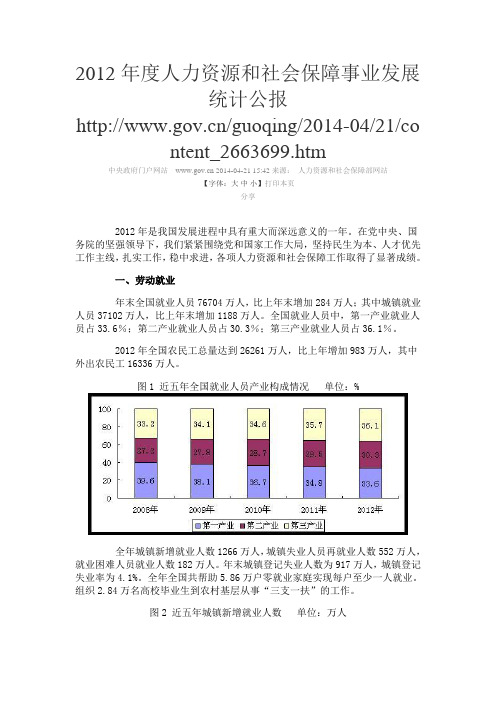 2012年度人力资源和社会保障事业发展统计公报