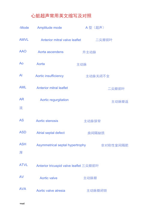 心脏超声常用英文缩写附对照