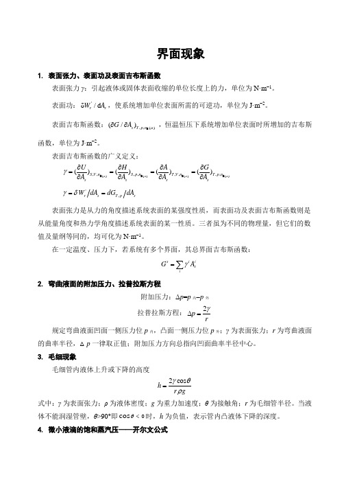 物理化学界面现象知识点 