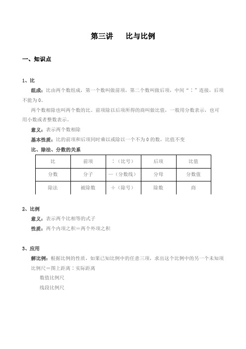 【小升初专题复习】北师大版六年级下册数学-第三讲比与比例(含答案)