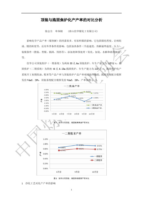 顶装与捣固焦炉化产产率的对比分析