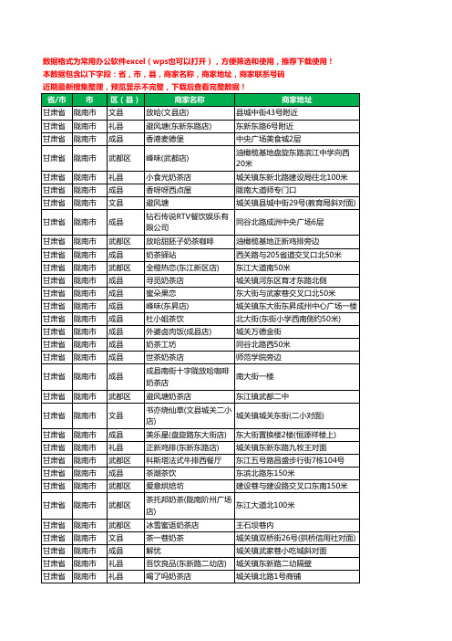 2020新版甘肃省陇南市奶茶行业工商企业公司商家名录名单联系电话号码地址大全41家