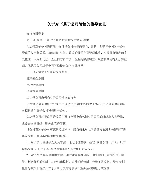 关于对下属子公司管控的指导意见