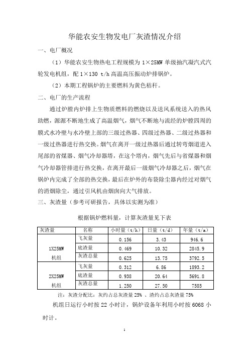 华能农安生物发电厂灰渣情况介绍