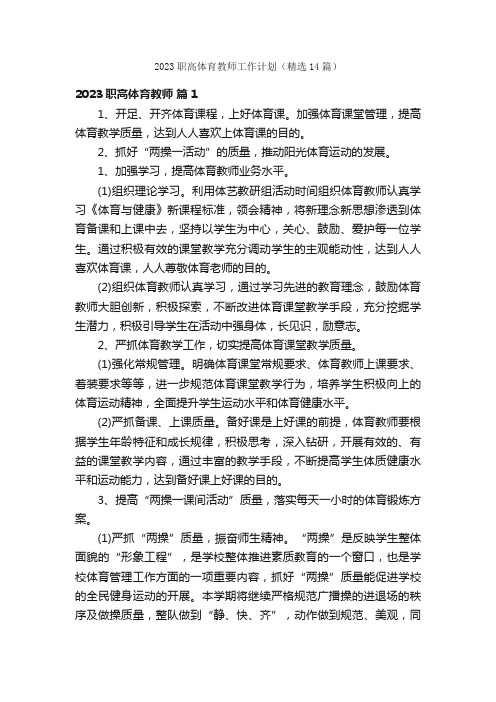 2023职高体育教师工作计划（精选14篇）