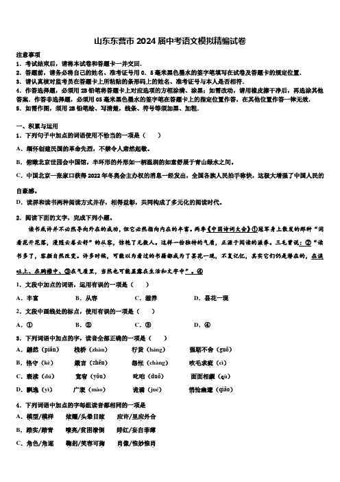 山东东营市2024届中考语文模拟精编试卷含解析