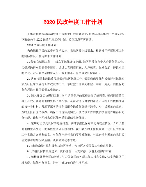 2020民政年度工作计划