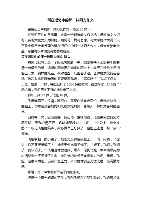 留在记忆中的那一抹阳光作文