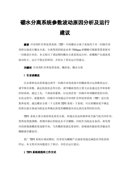 硼水分离系统参数波动原因分析及运行建议