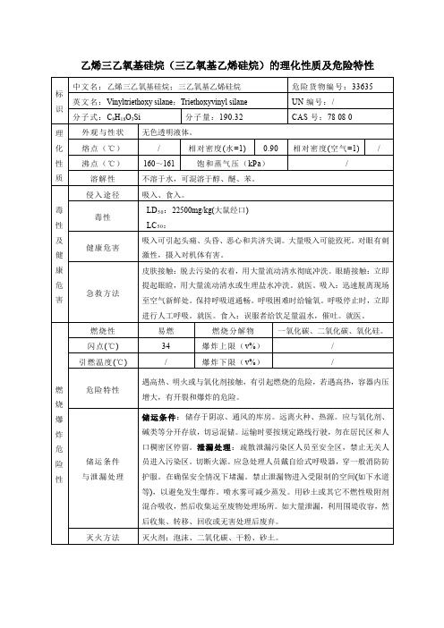 4危险化学品乙烯三乙氧基硅烷(三乙氧基乙烯硅烷)的理化性质及危险特性表MSDS