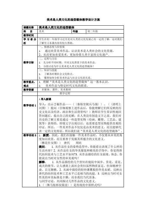 美术是人类文化的造型载体课模板教案