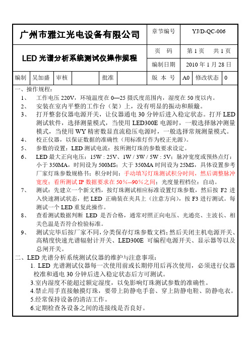 LED光谱分析系统测试仪操作规程