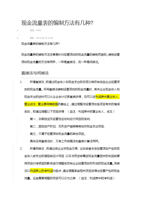 现金流量表的编制方法有几种(直接间接)