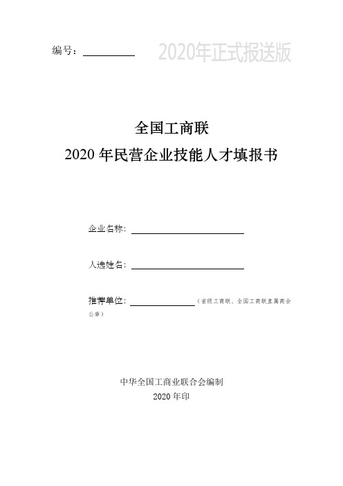全国工商联2020年民营企业技能人才填报书模板
