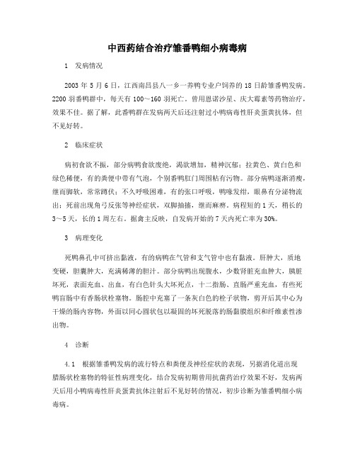 中西药结合治疗雏番鸭细小病毒病