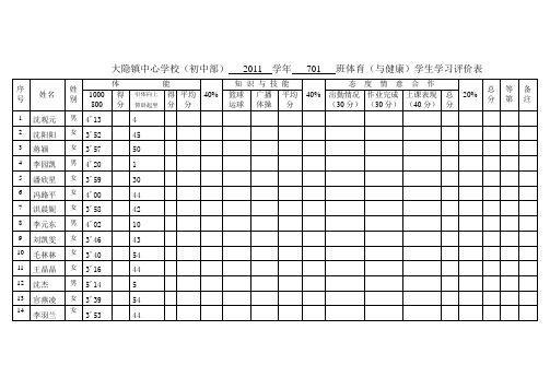 体育课学习评价表