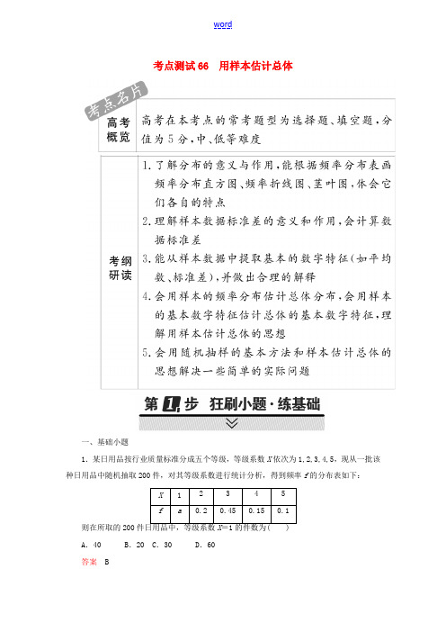 高考数学 考点通关练 第八章 概率与统计 66 用样本估计总体试题 理-人教版高三全册数学试题