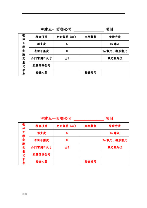 项目实测实量数据上墙张贴表