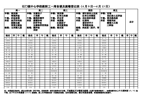 教职工一周食谱