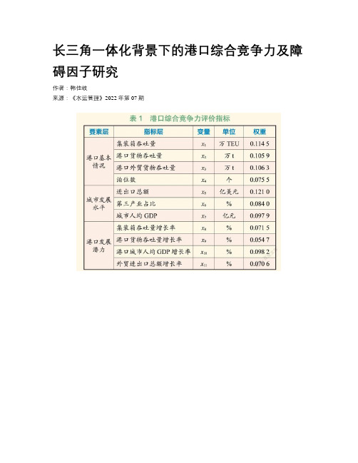 长三角一体化背景下的港口综合竞争力及障碍因子研究