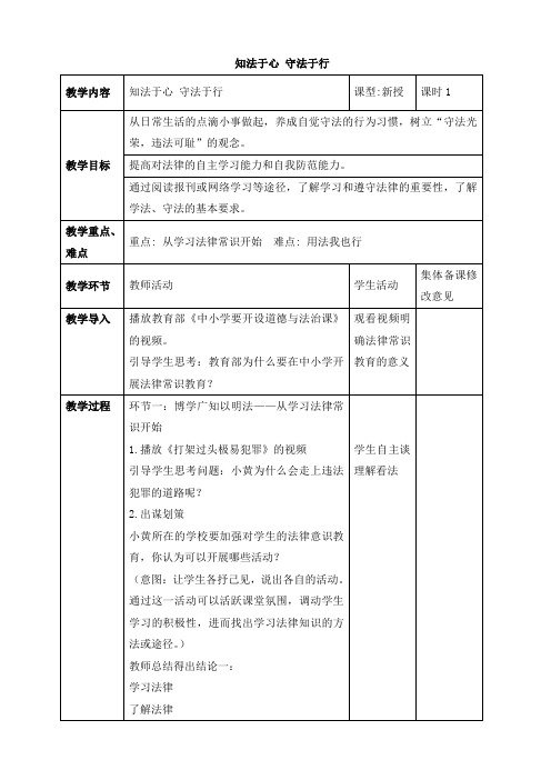 《知法于心守法于行》教学设计3