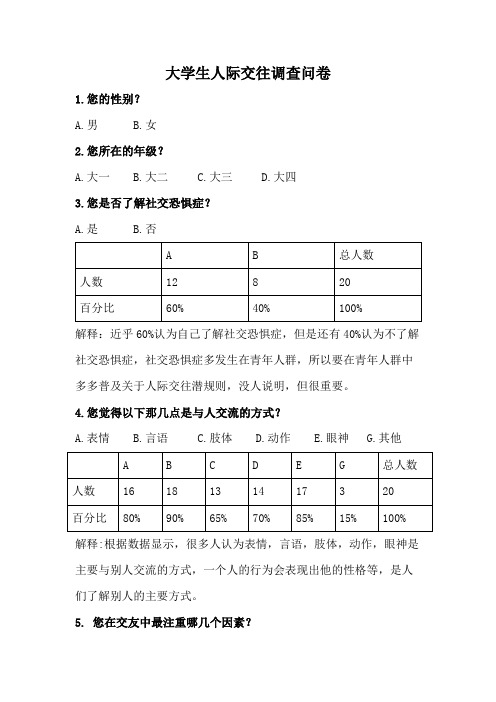 大学生人际交往调查问卷