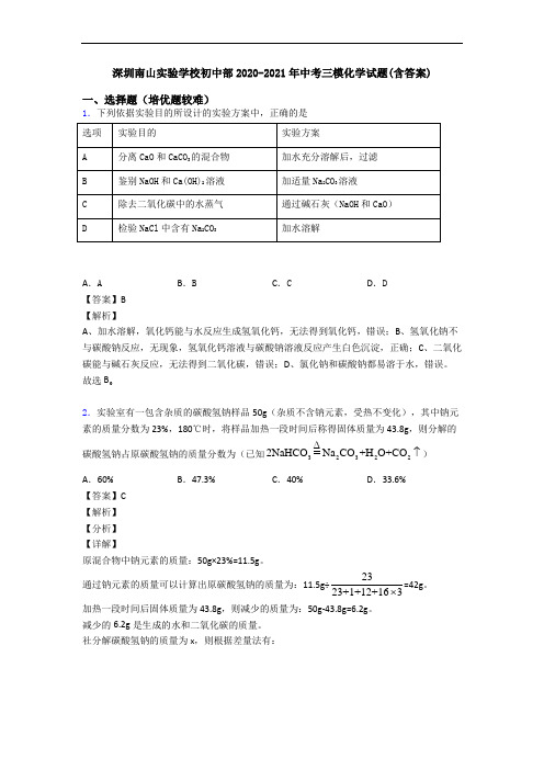 深圳南山实验学校初中部2020-2021年中考三模化学试题(含答案)