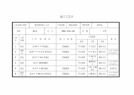 模具零件加工工艺卡(参考)