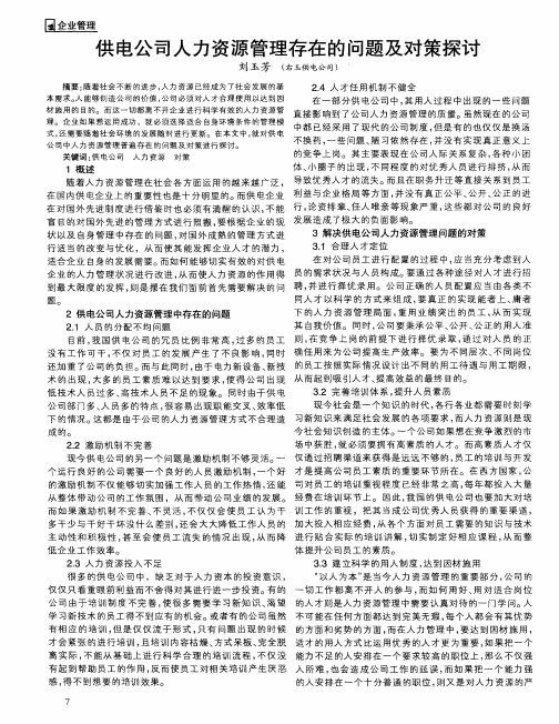 供电公司人力资源管理存在的问题及对策探讨