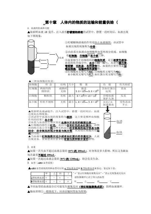 人体内的物质的运输和能量供给