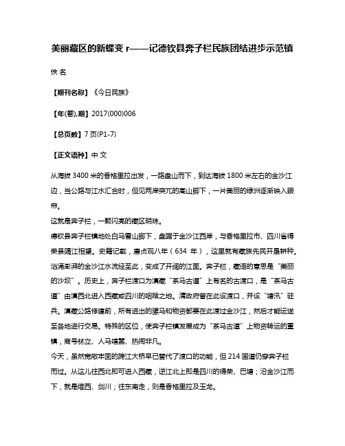 美丽藏区的新蝶变r——记德钦县奔子栏民族团结进步示范镇