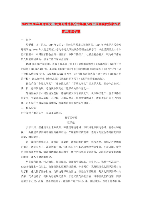 2019-2020年高考语文一轮复习精选提分专练第八练中国当现代作家作品第二章迟子建