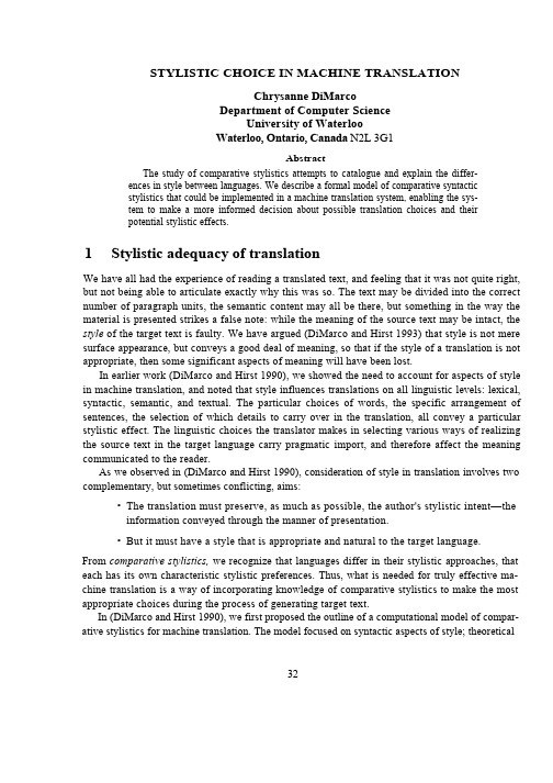 Stylistic choice in machine translation