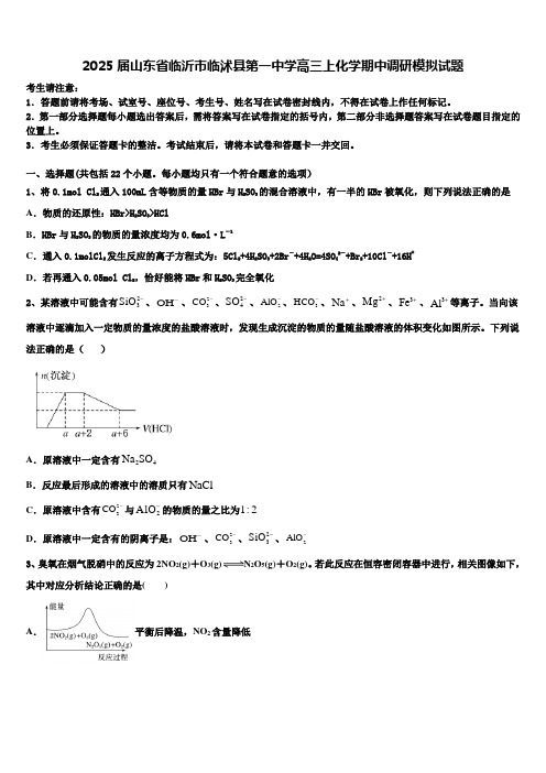 2025届山东省临沂市临沭县第一中学高三上化学期中调研模拟试题含解析