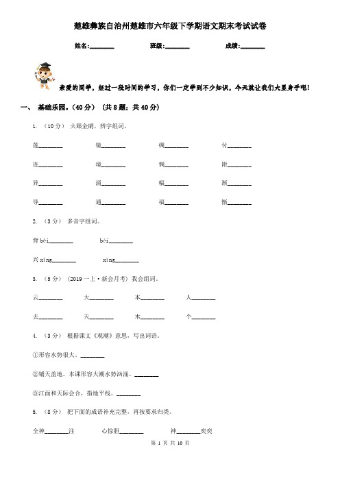 楚雄彝族自治州楚雄市六年级下学期语文期末考试试卷