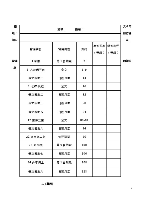 部编版语文知识点六年级上册---背诵的课文知识点梳理