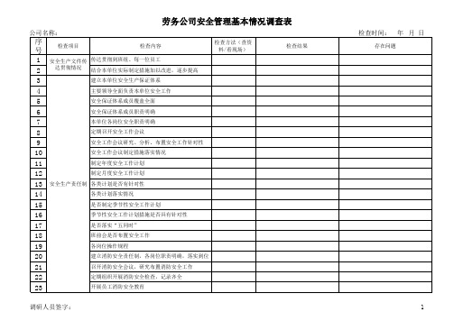 劳务公司安全生产检查表