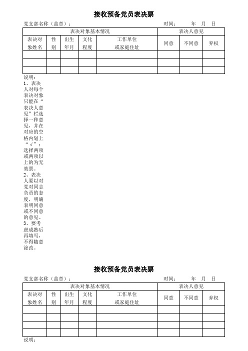 接收预备党员表决票